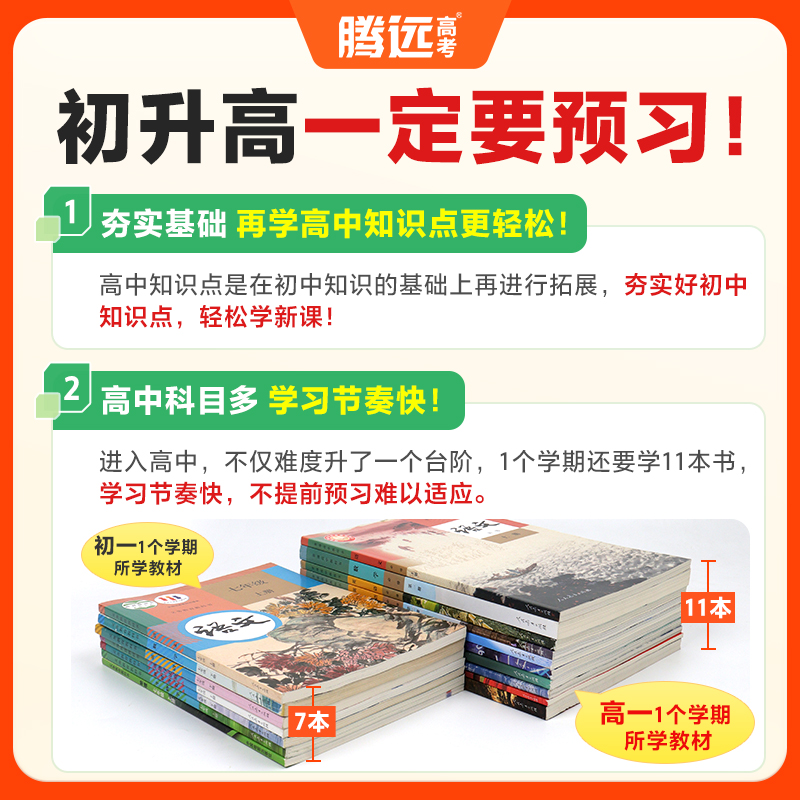 腾远高考2025高二预习视频课初升高衔接教材语文数学英语物理化学初三暑假作业全套必刷人教版复习资料练习题初中升新高一预习笔记