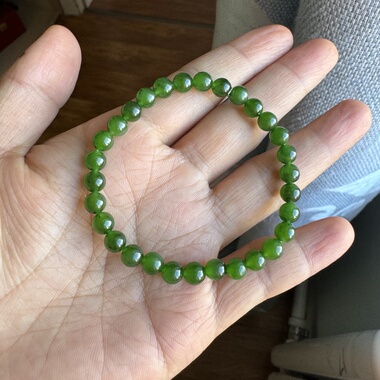 和田玉碧玉手链卡6mm满色辣菠菜绿有红皮矿点女士精品手串特价款