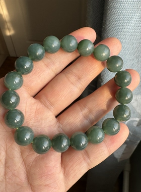 新疆和田玉湖蓝水手链戈壁料油润漂亮蓝调卡10圆珠无暇男女收藏
