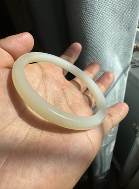 和田玉羊脂白玉手镯58圈窄条无瑕疵美人镯半山半水秀气小细镯