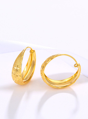 【满天星黄金耳环】金店同款仿金耳圈磨砂耳扣复古送妈妈结婚送礼