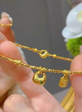 金店同款碎金子手链女款锤纹金坨