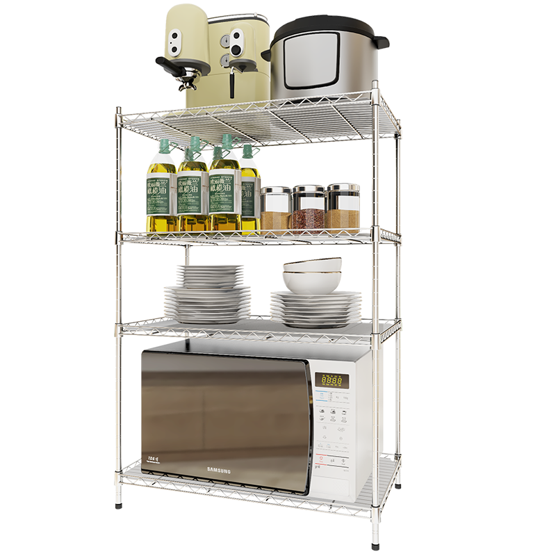 收纳架落地不锈钢304储物架厨房转角青菜钢架家庭微波炉4层架子