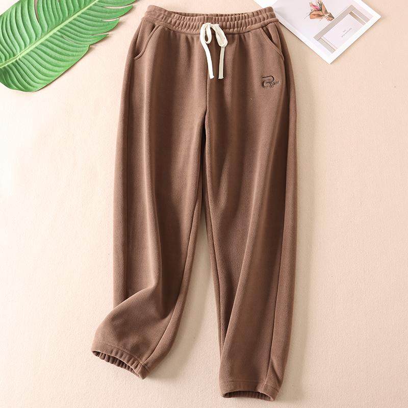 可外穿保暖裤女显瘦高腰双面摇粒绒加厚刺绣休闲居家睡裤冬 W326,淘宝优惠券,粉丝福利购,淘宝优惠卷