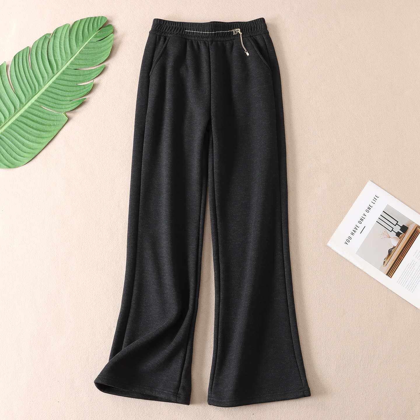 500克~显瘦不臃肿仿羊绒加厚微喇裤女冬流苏高腰百搭长裤子 W3102 - 图2