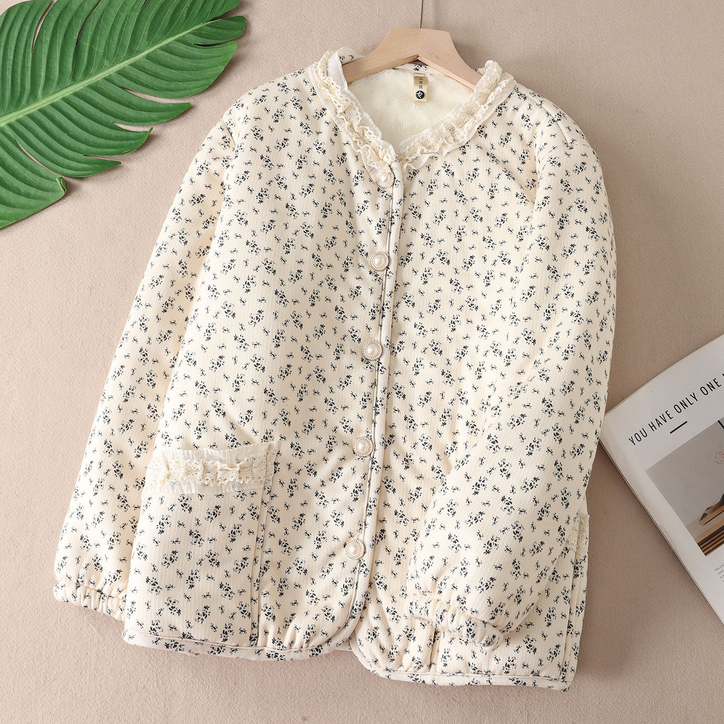 930克~零下穿特厚长毛绒棉衣外套女碎花加绒冬蕾丝花边棉袄F38,淘宝优惠券,粉丝福利购,淘宝优惠卷