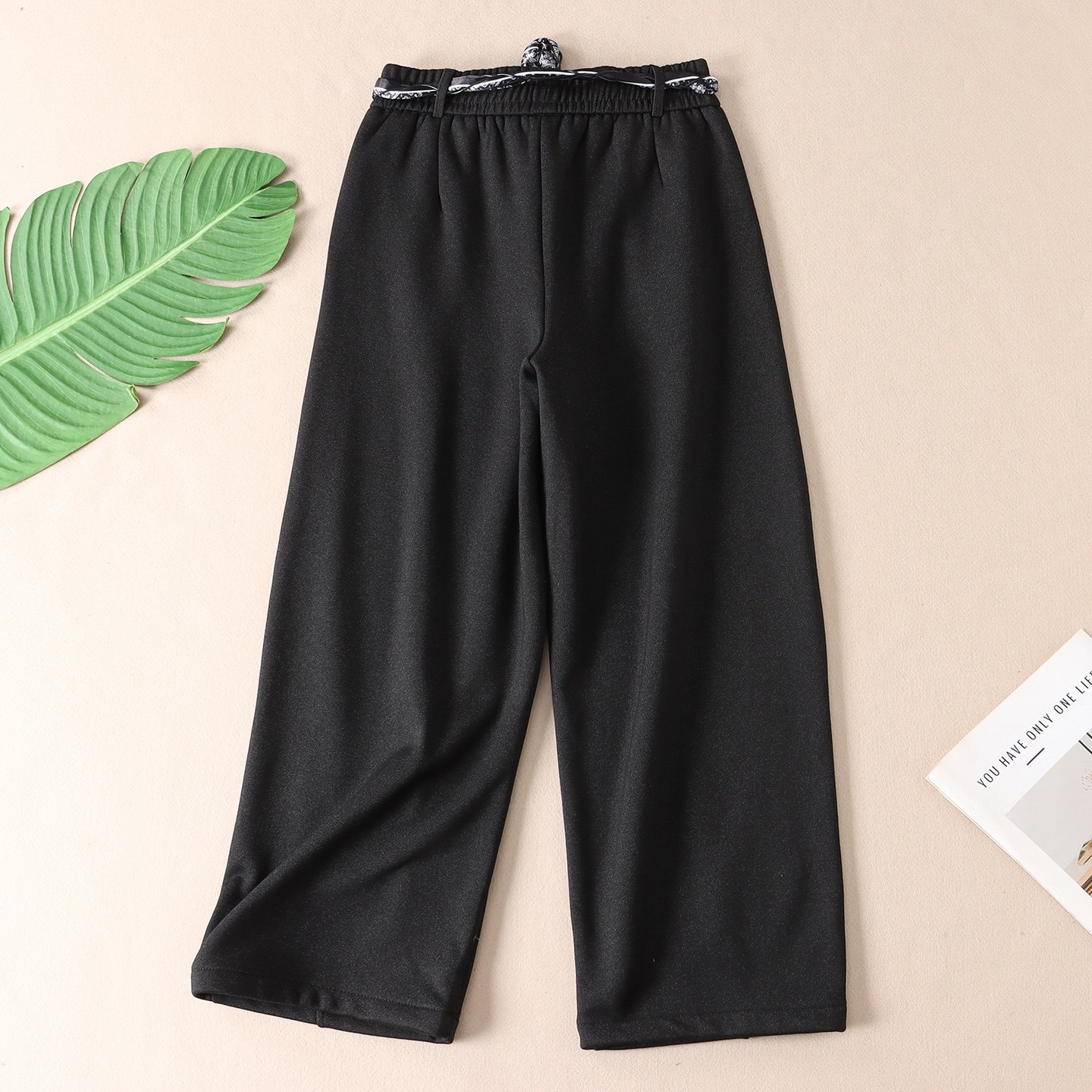 710克~韩系配腰带加厚绒保暖显瘦阔腿裤女冬新休闲弯刀长裤子 W26,淘宝优惠券,粉丝福利购,淘宝优惠卷