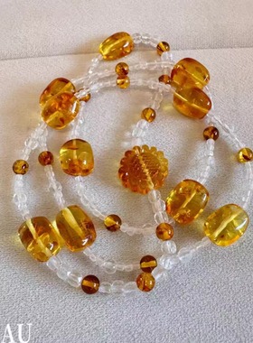 流金岁月 | 精品手作花珀向日葵白水晶串珠手工长款小众项链送人