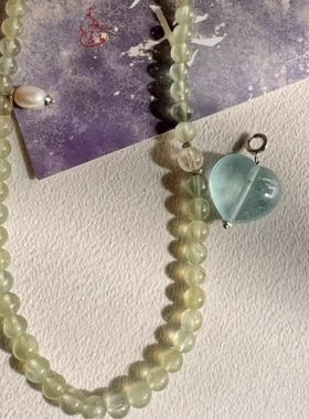 两种戴法葡萄石灰月光海蓝宝项链