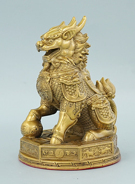 黄铜将军麒麟摆件一对 家居办公室财福装饰品 开业礼品