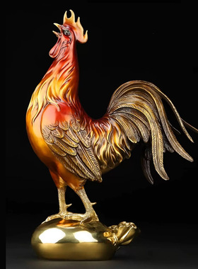 全铜公鸡大吉大利黄金袋摆件彩绘中式动物生肖家居装饰工艺品礼物