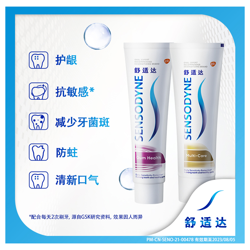 舒適達抗敏感牙膏牙齦多效護理100g*2支套裝防蛀清新口氣含氟清潔_舒適達官方旗艦店_洗護清潔劑_衛生巾_紙_香薰
