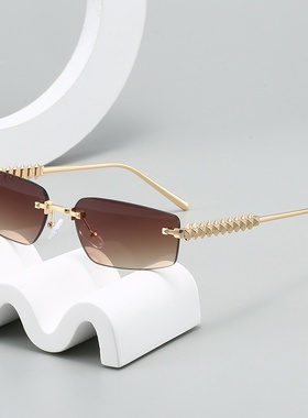 新款时尚个性小框太阳镜男欧美潮流无框太阳眼镜感遮阳墨镜女