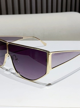 欧美跨境新款时尚墨镜金属一体镜片披头士风ins潮流大框太阳镜女