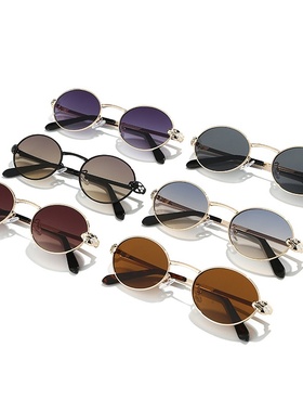 欧美风新款金属椭圆小框太阳眼镜男女通用飞行员遮阳墨镜蛇形镜腿