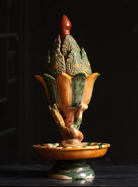 唐三彩陶瓷香薰炉手工宝莲灯香炉古玩收藏中式家居复古怀旧陶器