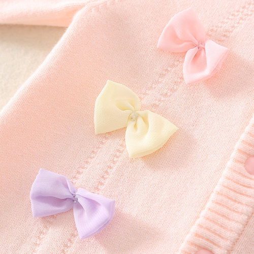 婴儿衣服粉色公主连体衣秋冬满月女宝宝毛衣纯棉百天套装针织哈衣 - 图1