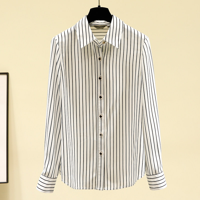 2021年新款秋季竖条纹雪纺宽松衬衫 维妮司特女装衬衫