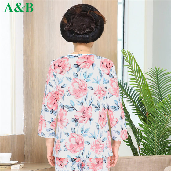Three-quarter sleeve cardigan AB cotton home wear T-shirt mid-sleeve
