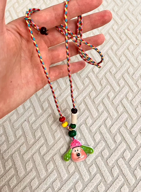 卡哇伊彩色卡通小狗项链独特小众设计感吊坠颈链可爱编绳可伸缩