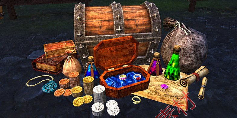 Unity3d Fantasy Treasure Loot Kit 幻想宝藏宝箱魔瓶魔法书模型 - 图2