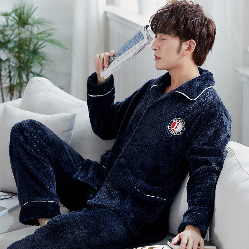 男士秋冬款加绒保暖青年珊瑚绒睡衣 圣飞尼睡衣/家居服套装