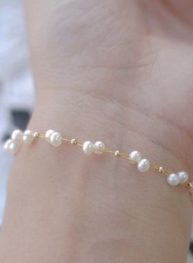 【人鱼泡沫】仙气飘飘天然淡水珍珠14K包金手链手串吸铁扣蕾丝女