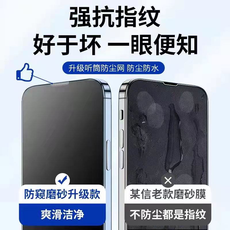 iPhone14防窥钢化膜新款15适用苹果13磨砂11max全覆盖XR防尘网12Pro贴膜 - 图1