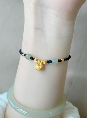 黄金色小胖福手链女款小金坨红绳本命年编织手绳送闺蜜情侣款礼物