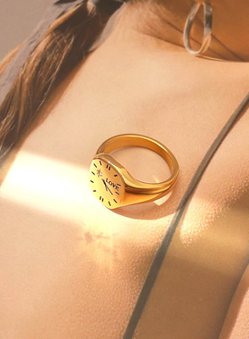 法式时尚ins小香蝴蝶结戒指 镶钻手表戒指钛钢镀金不规则素圈指环