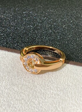 v金新款时来运转戒指镶钻铜钱钱币圆环男女情侣食指戒玫瑰金