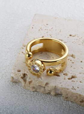 轻奢感ins风罗马数字戒指开口设计独特时尚指环18k金钛钢戒指