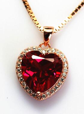 心形项链红色吊坠女款玫瑰金镶嵌坠子配饰首饰生日礼物潮流