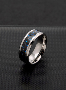 跨境电商货源 日韩碳纤维情侣戒指 钛钢蓝色简约潮男饰品指环配饰