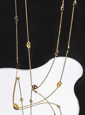 轻奢双层猪鼻子超长款钛钢项链女简约感多层叠戴毛衣链不掉色