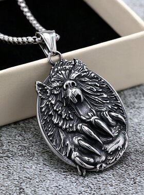 北欧复古不锈钢男女适用吊坠单面狼图腾挂件