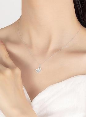 超源S999纯银项链甜美小蝴蝶锁骨链女时尚韩版百搭少女感银颈