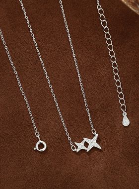 S999纯银足银四芒星项链小众ins简约女潮白银锁骨链轻奢网红颈链