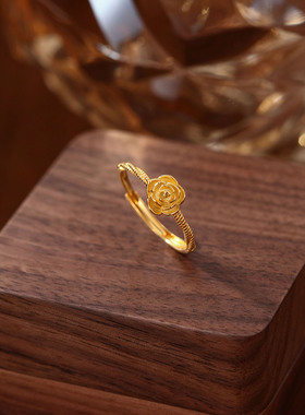 s999纯银足银戒指山茶花开口可调节素银指环小红书手饰礼物