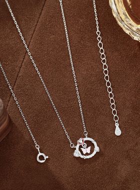 S999纯银足银星系翅膀爱心项链轻奢小众时尚芭比粉锁骨链饰品颈链