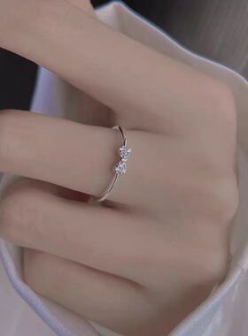 S999纯银蝴蝶结戒指女简约轻奢设计指环ins冷淡风开口足银手饰品