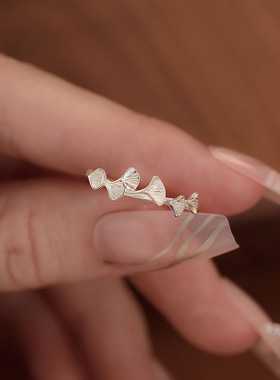 s999纯银足银杏三生有杏戒指女轻奢小众感开口戒素圈食指戒子