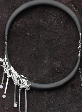 東黑三白/ 绕荒篱，青阴幕 s930纯银原创设计中式女项圈chorker