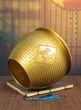 黄铜招财缸仿古砖纹家用聚宝盆