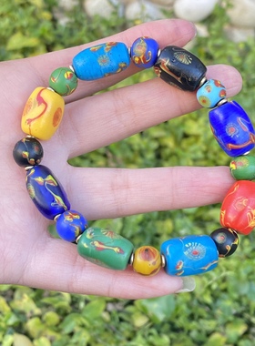 〓古法老琉璃〓 清代宫廷造办 宝石凤眼老琉璃四喜琉璃珠子