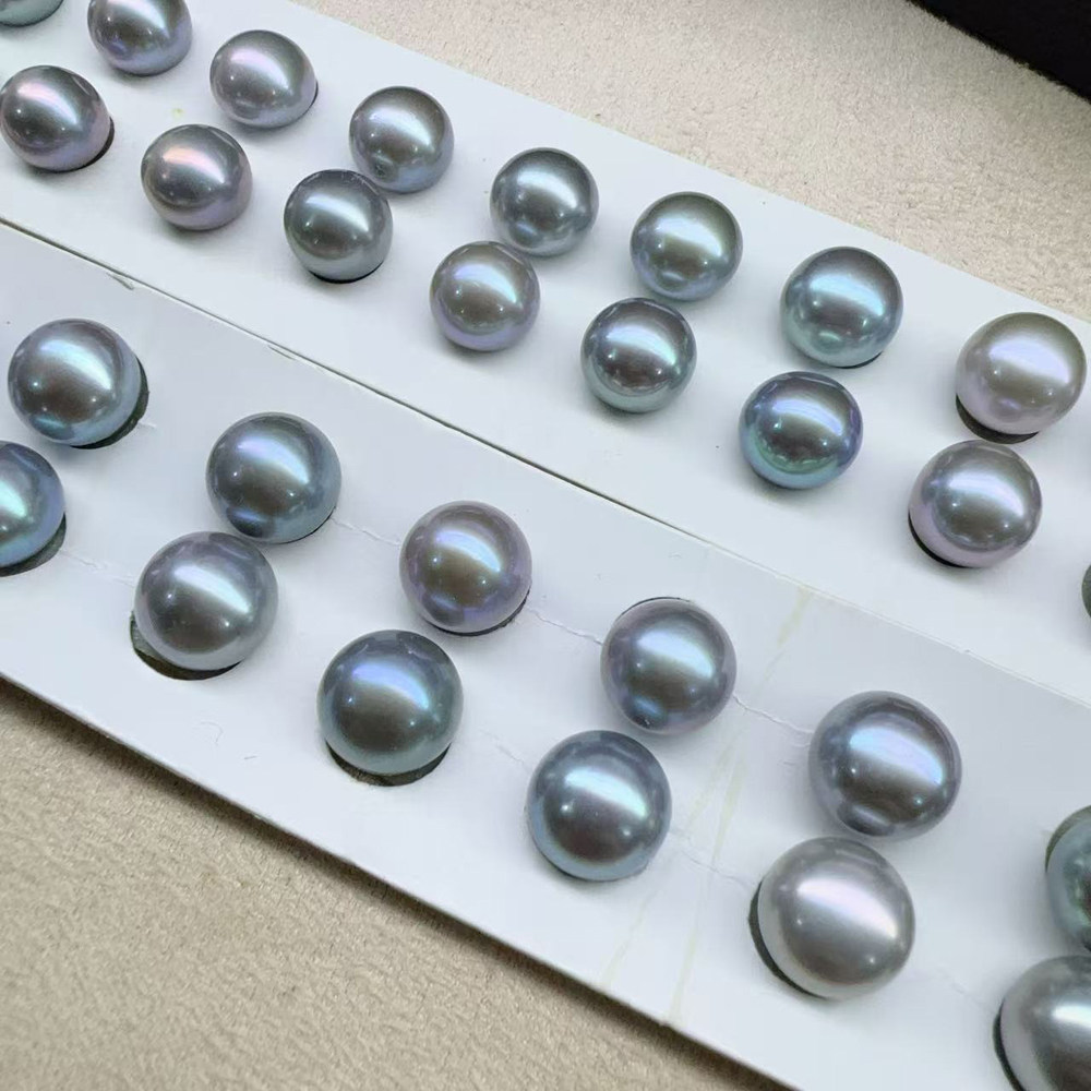 灰色淡水珍珠裸珠 颗粒珠扁圆9-11mm 正品DIY手工珍珠5A强光无瑕 - 图1
