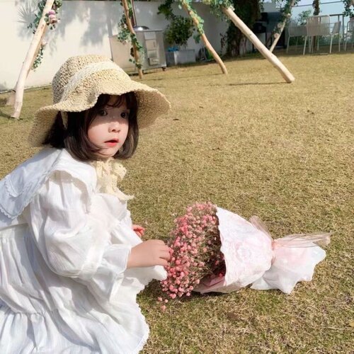 春夏森系穿搭儿童渔夫帽日系绑带萝莉可爱宝宝遮阳草帽亲子可折叠 - 图0