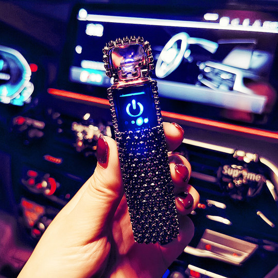 水钻触屏打火机镶钻奢华USB充电点烟器防风女士便携静音高档礼品