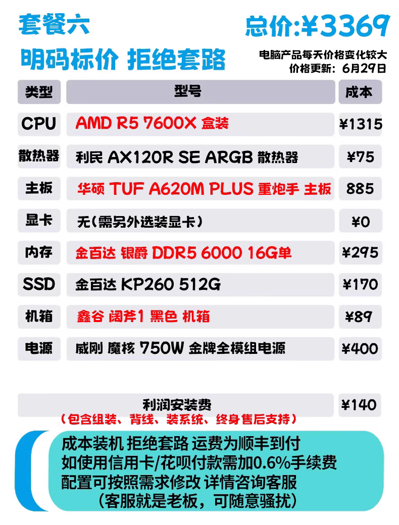 AMD R7 5700X/7600X高配无显卡电脑游戏主机DIY组装机台式整机 - 图1