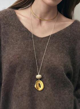 磨砂风穴吊坠长版项链女新中式轻奢设计小众高级感抽拉式毛衣炼